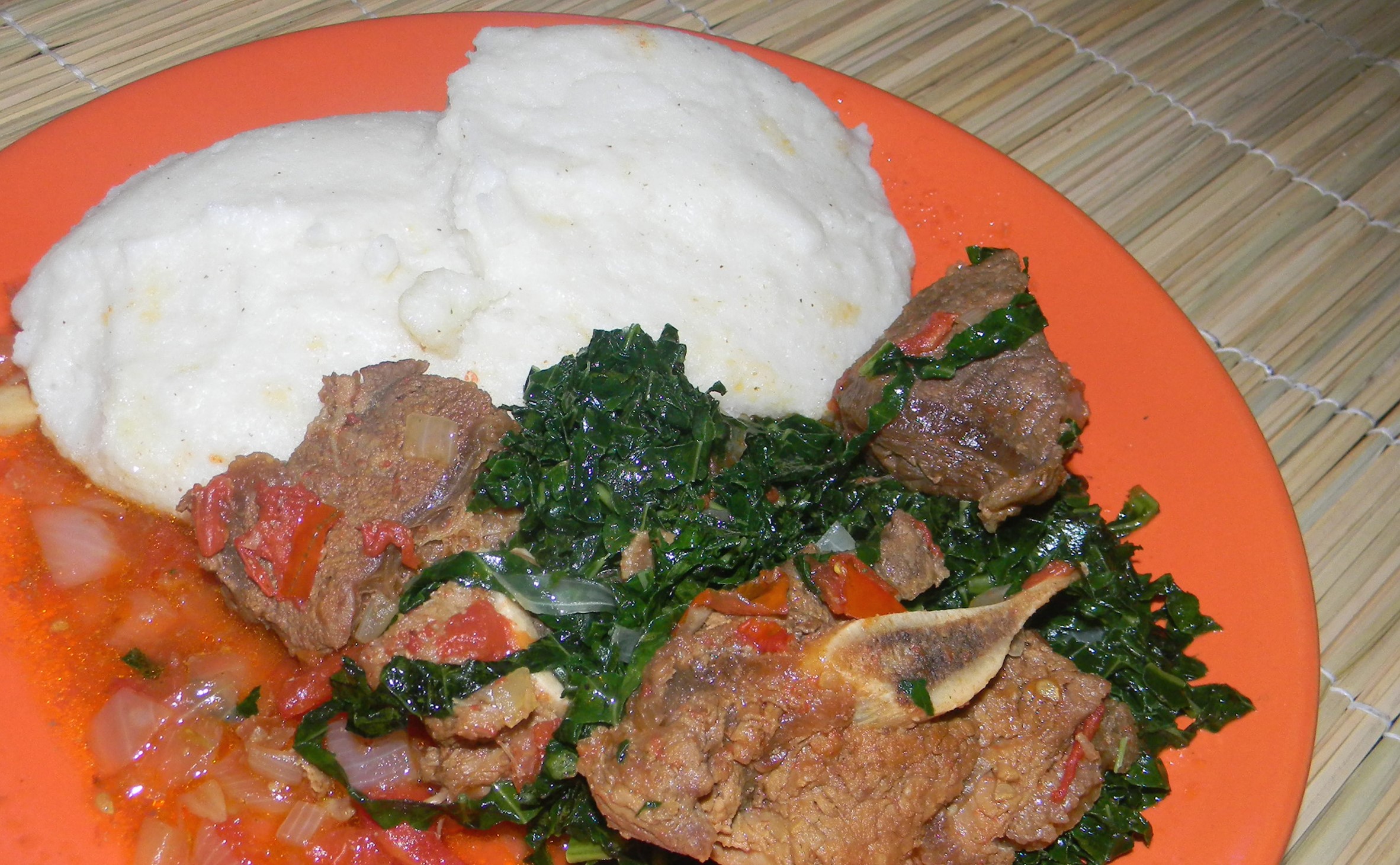 Sadza with muriwo and beef stew